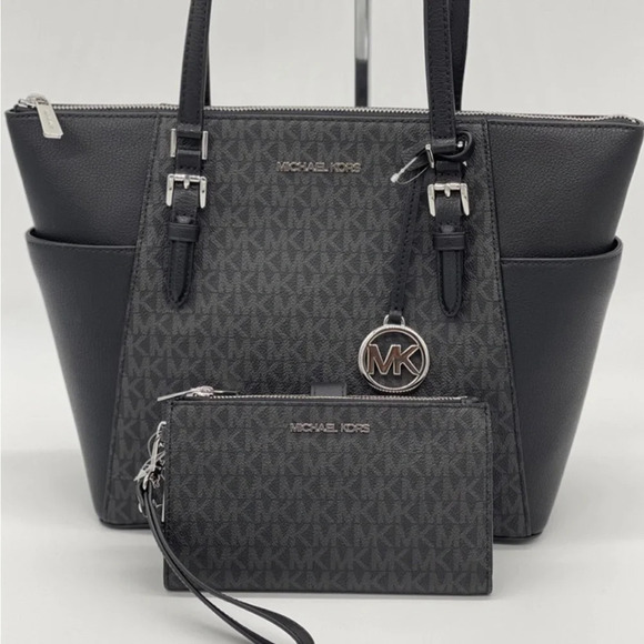 Michael Kors Charlotte Bag & Double Zip Wallet Black - Picture 1 of 10